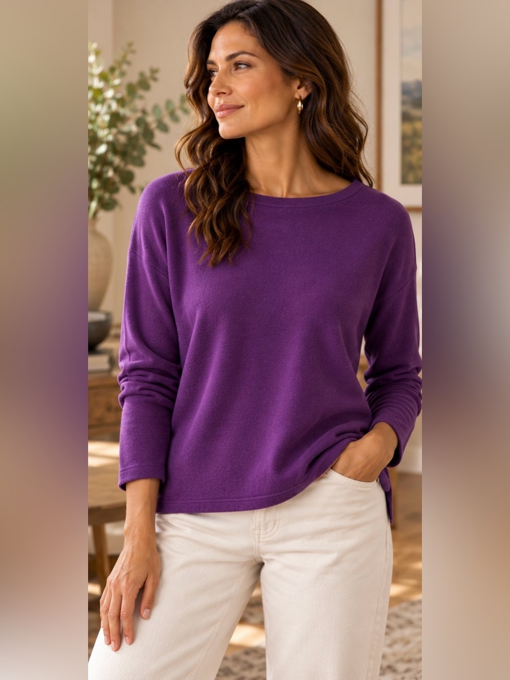 Eileen Fisher NWT Cozy Brushed Terry Hug Box Top XL Purple Tencel Lyocell